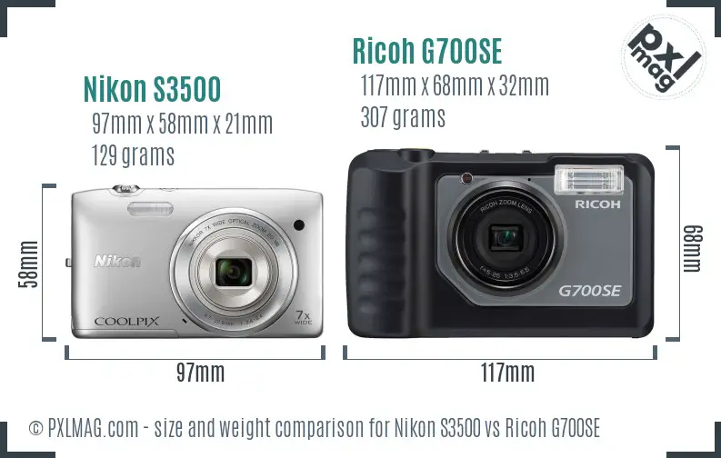 Nikon S3500 vs Ricoh G700SE size comparison