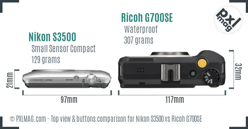 Nikon S3500 vs Ricoh G700SE top view buttons comparison