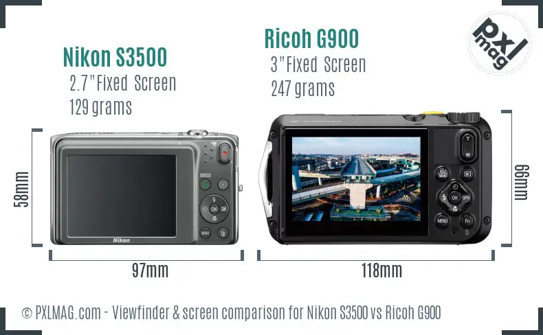 Nikon S3500 vs Ricoh G900 Screen and Viewfinder comparison Nikon S3500 vs Ricoh G900 Screen and Viewfinder comparison