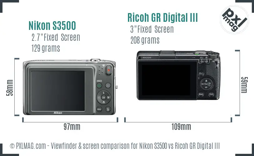 Nikon S3500 vs Ricoh GR Digital III Screen and Viewfinder comparison