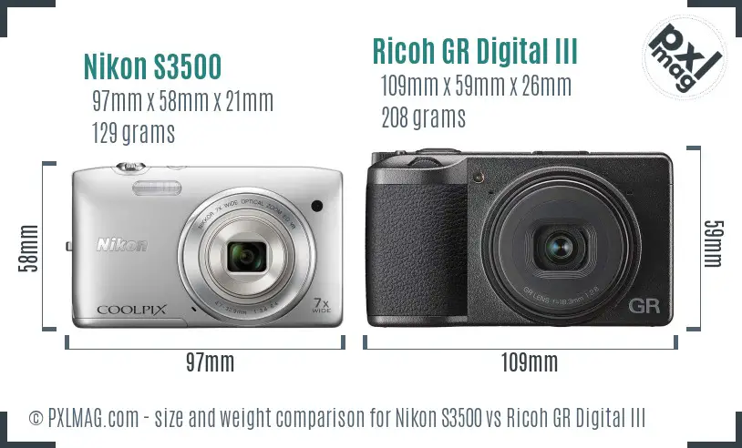 Nikon S3500 vs Ricoh GR Digital III size comparison