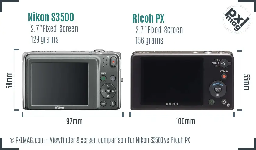 Nikon S3500 vs Ricoh PX Screen and Viewfinder comparison Nikon S3500 vs Ricoh PX Screen and Viewfinder comparison