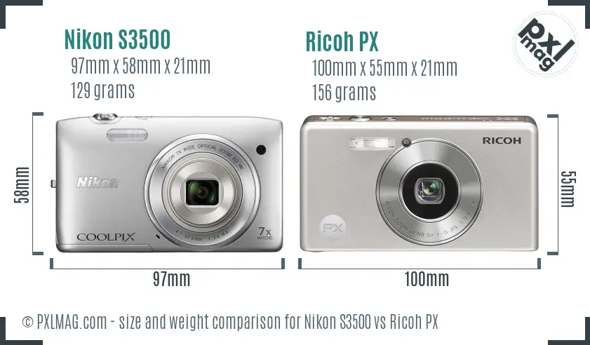 Nikon S3500 vs Ricoh PX size comparison Nikon S3500 vs Ricoh PX size comparison