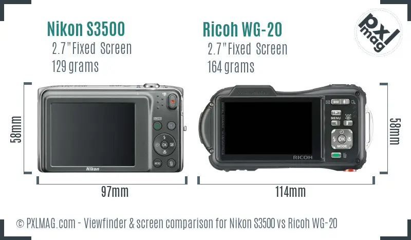 Nikon S3500 vs Ricoh WG-20 Screen and Viewfinder comparison