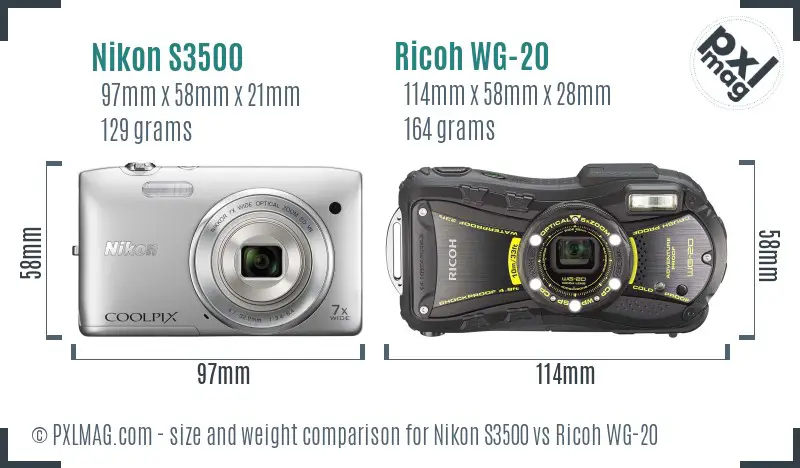 Nikon S3500 vs Ricoh WG-20 size comparison