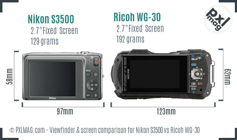 Nikon S3500 vs Ricoh WG-30 Screen and Viewfinder comparison