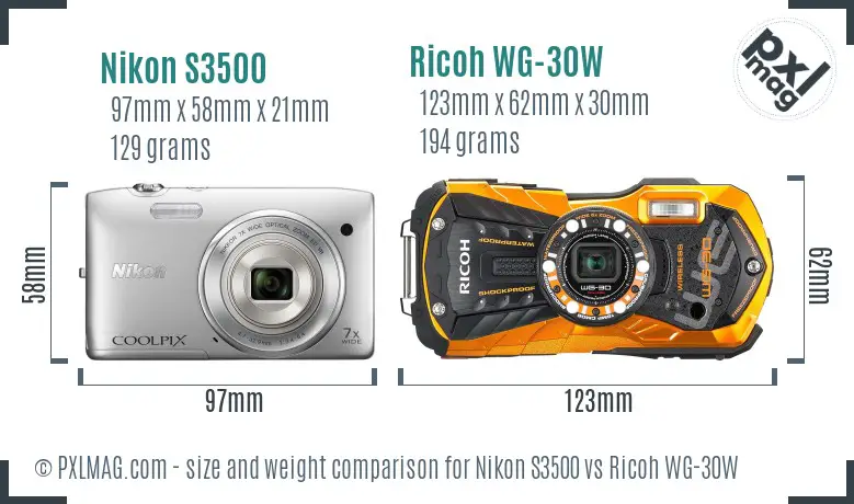 Nikon S3500 vs Ricoh WG-30W size comparison