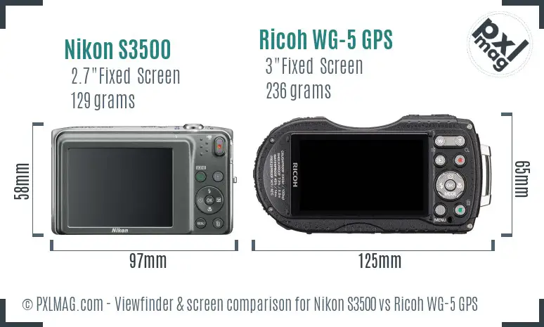 Nikon S3500 vs Ricoh WG-5 GPS Screen and Viewfinder comparison