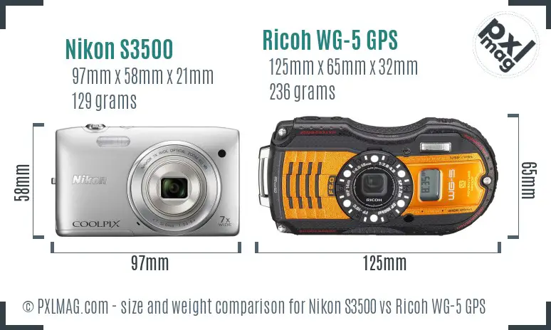 Nikon S3500 vs Ricoh WG-5 GPS size comparison