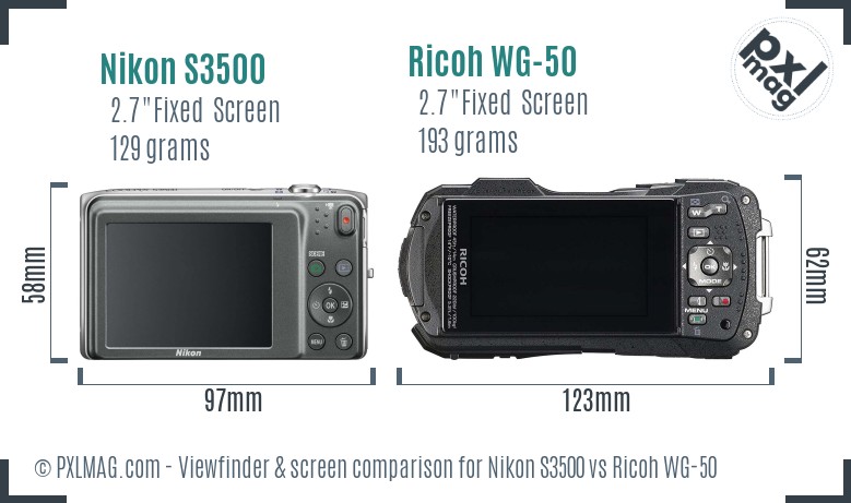 Nikon S3500 vs Ricoh WG-50 Screen and Viewfinder comparison