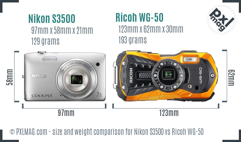 Nikon S3500 vs Ricoh WG-50 size comparison