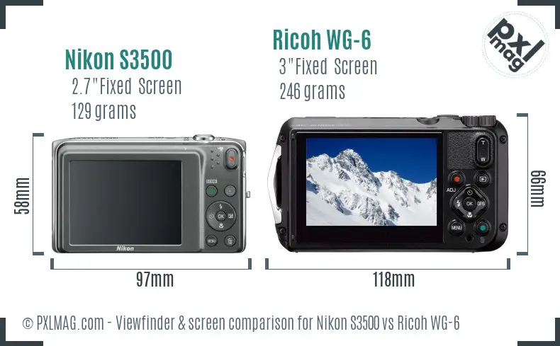 Nikon S3500 vs Ricoh WG-6 Screen and Viewfinder comparison