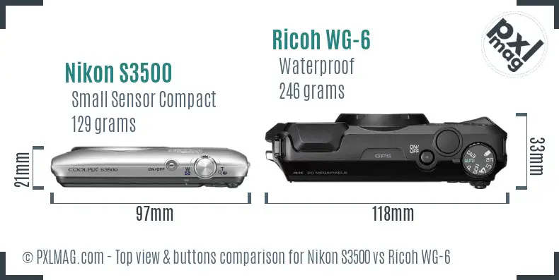 Nikon S3500 vs Ricoh WG-6 top view buttons comparison