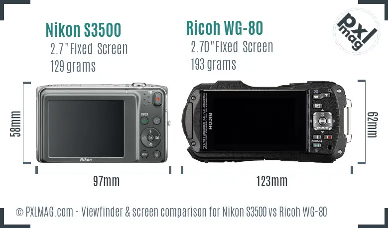 Nikon S3500 vs Ricoh WG-80 Screen and Viewfinder comparison