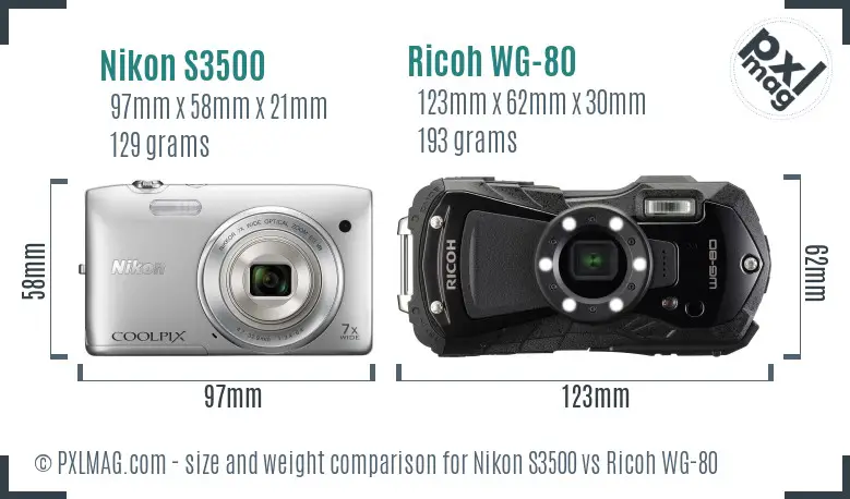 Nikon S3500 vs Ricoh WG-80 size comparison