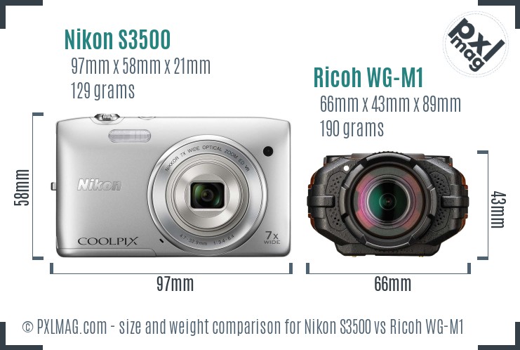 Nikon S3500 vs Ricoh WG-M1 size comparison