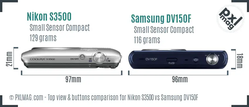 Nikon S3500 vs Samsung DV150F top view buttons comparison Nikon S3500 vs Samsung DV150F top view buttons comparison