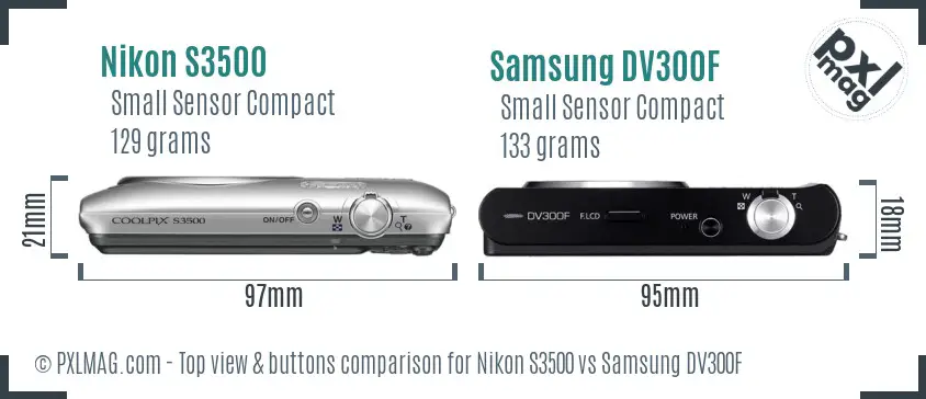 Nikon S3500 vs Samsung DV300F top view buttons comparison
