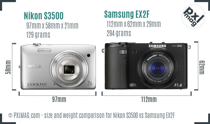Nikon S3500 vs Samsung EX2F size comparison