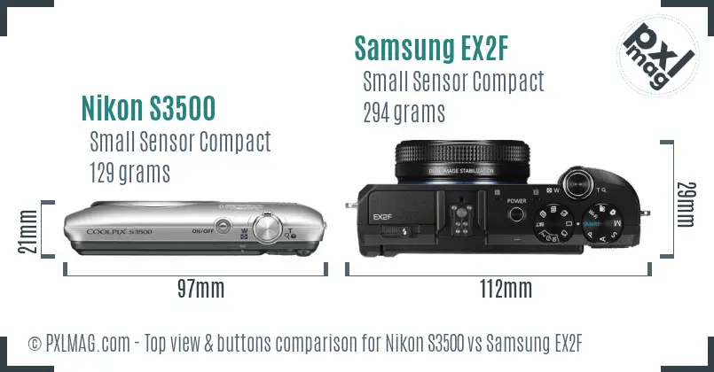 Nikon S3500 vs Samsung EX2F top view buttons comparison