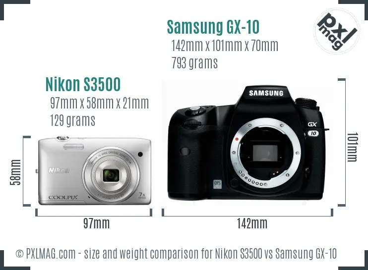 Nikon S3500 vs Samsung GX-10 size comparison