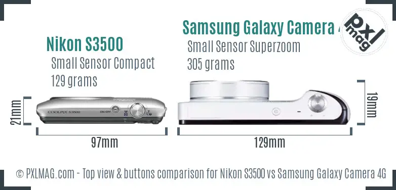 Nikon S3500 vs Samsung Galaxy Camera 4G top view buttons comparison