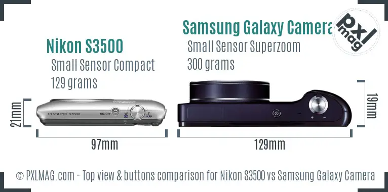 Nikon S3500 vs Samsung Galaxy Camera top view buttons comparison