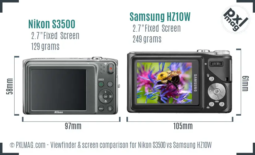 Nikon S3500 vs Samsung HZ10W Screen and Viewfinder comparison