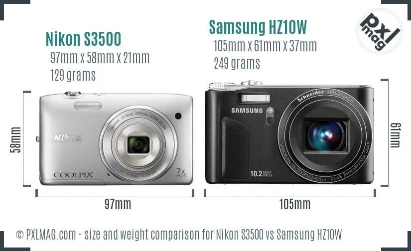 Nikon S3500 vs Samsung HZ10W size comparison