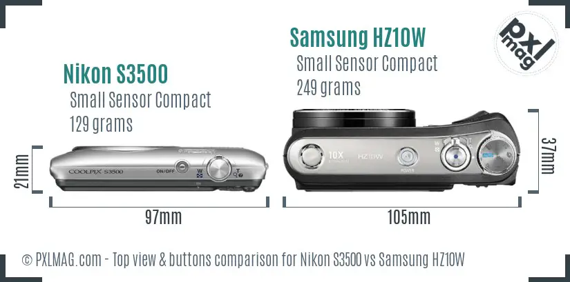 Nikon S3500 vs Samsung HZ10W top view buttons comparison