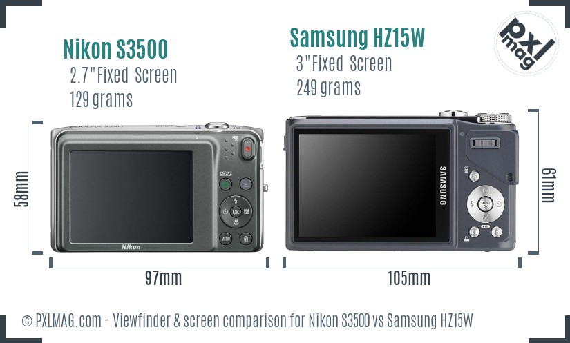 Nikon S3500 vs Samsung HZ15W Screen and Viewfinder comparison