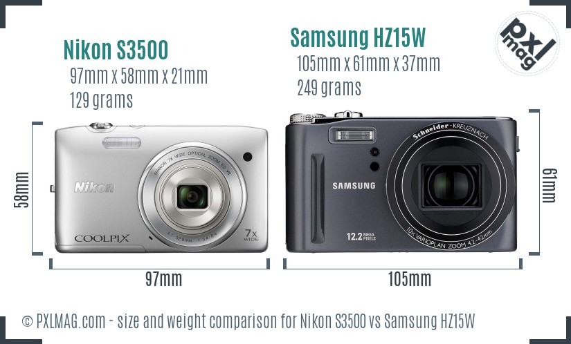 Nikon S3500 vs Samsung HZ15W size comparison Nikon S3500 vs Samsung HZ15W size comparison