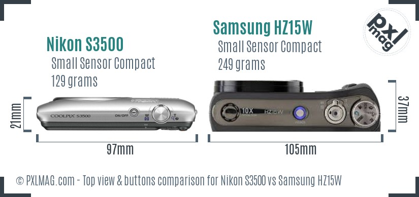 Nikon S3500 vs Samsung HZ15W top view buttons comparison