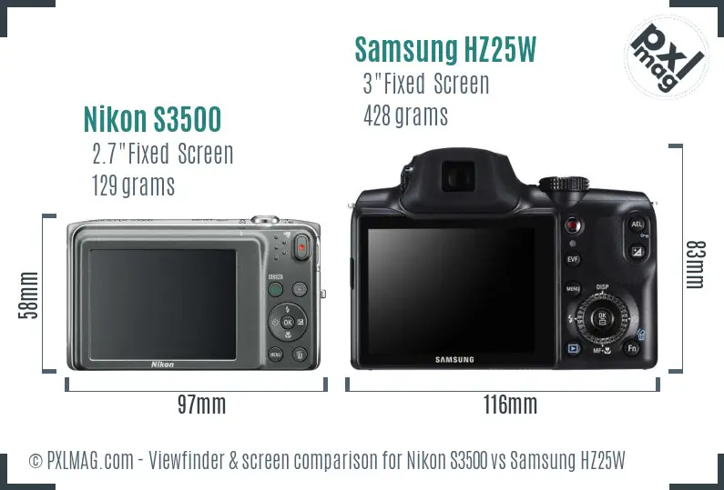Nikon S3500 vs Samsung HZ25W Screen and Viewfinder comparison Nikon S3500 vs Samsung HZ25W Screen and Viewfinder comparison