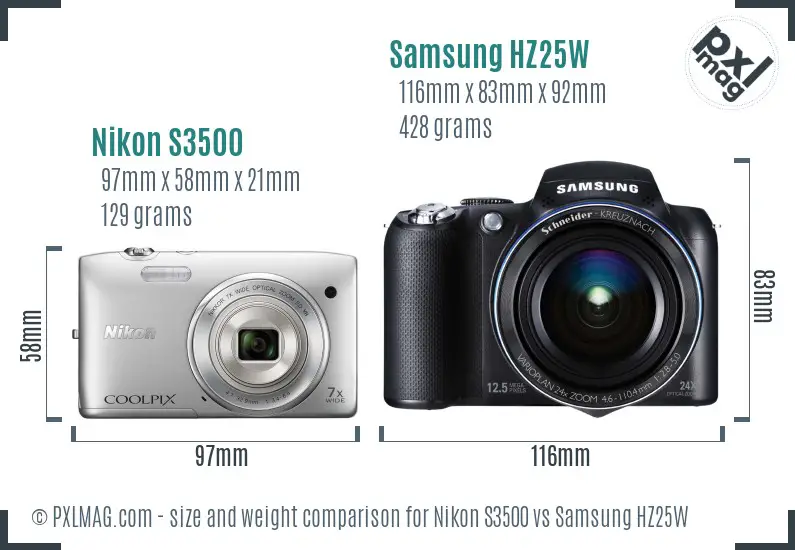 Nikon S3500 vs Samsung HZ25W size comparison Nikon S3500 vs Samsung HZ25W size comparison