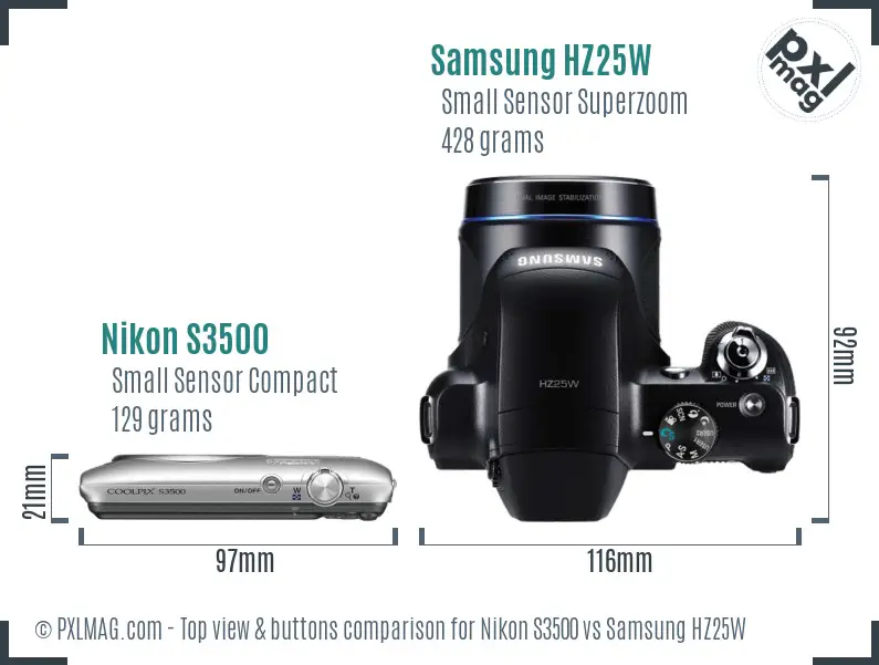 Nikon S3500 vs Samsung HZ25W top view buttons comparison Nikon S3500 vs Samsung HZ25W top view buttons comparison