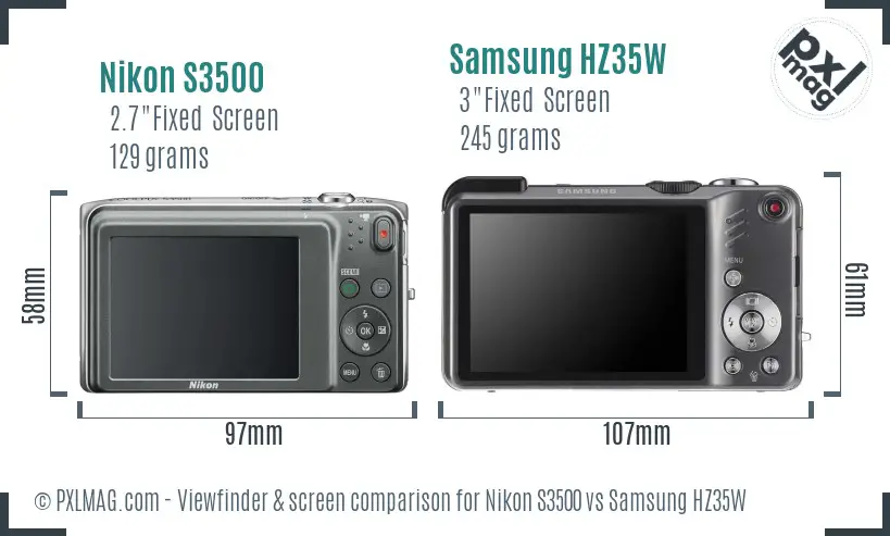 Nikon S3500 vs Samsung HZ35W Screen and Viewfinder comparison