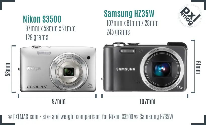 Nikon S3500 vs Samsung HZ35W size comparison
