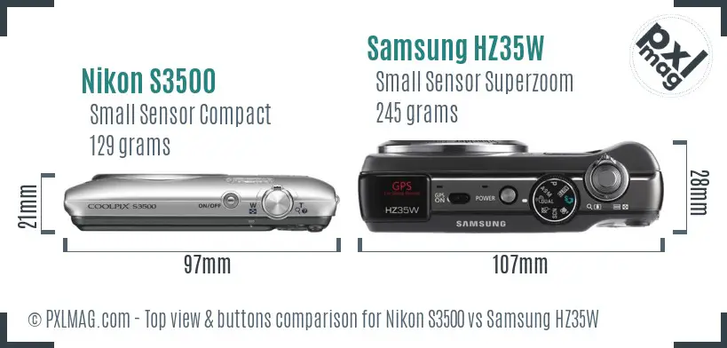 Nikon S3500 vs Samsung HZ35W top view buttons comparison