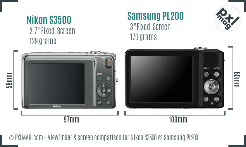 Nikon S3500 vs Samsung PL200 Screen and Viewfinder comparison