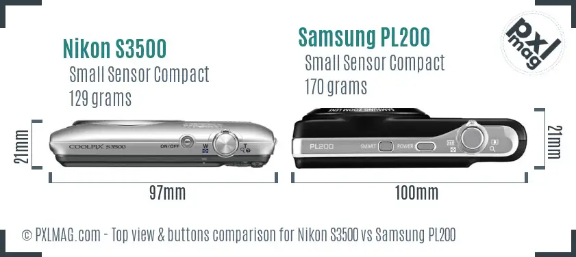 Nikon S3500 vs Samsung PL200 top view buttons comparison