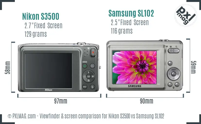 Nikon S3500 vs Samsung SL102 Screen and Viewfinder comparison