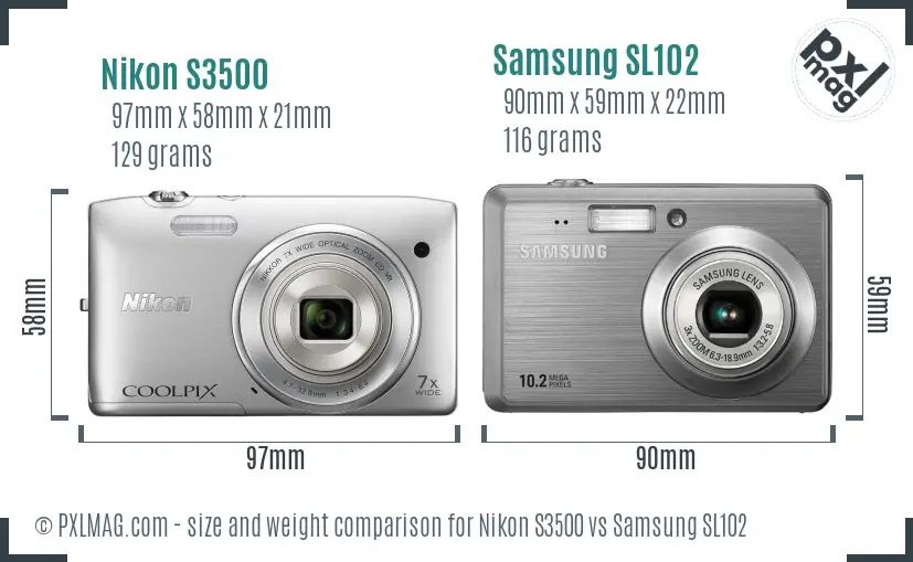 Nikon S3500 vs Samsung SL102 size comparison