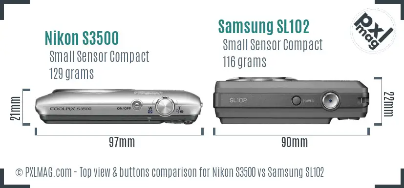 Nikon S3500 vs Samsung SL102 top view buttons comparison