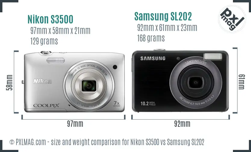 Nikon S3500 vs Samsung SL202 size comparison