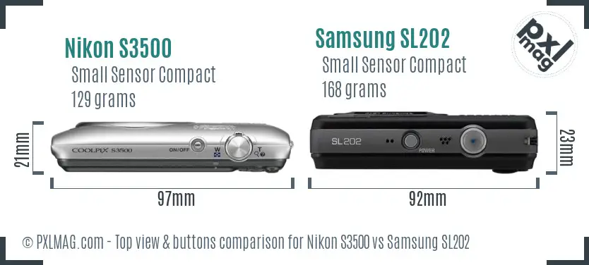 Nikon S3500 vs Samsung SL202 top view buttons comparison