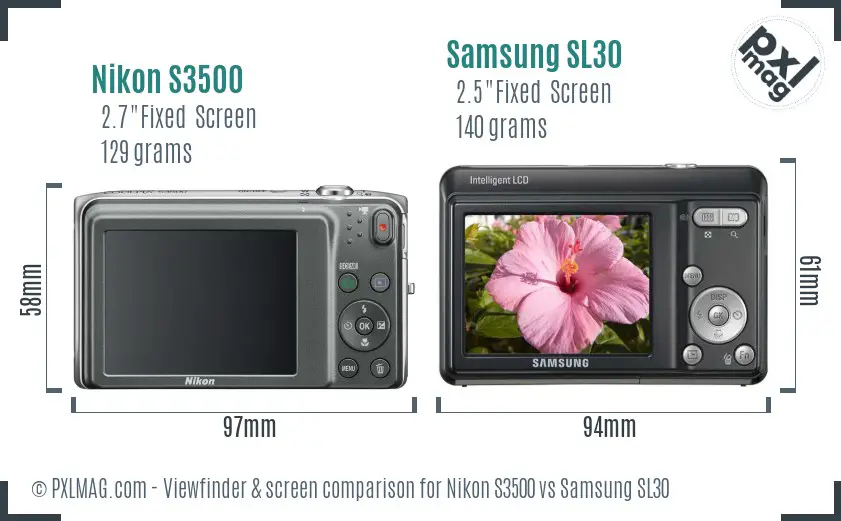 Nikon S3500 vs Samsung SL30 Screen and Viewfinder comparison