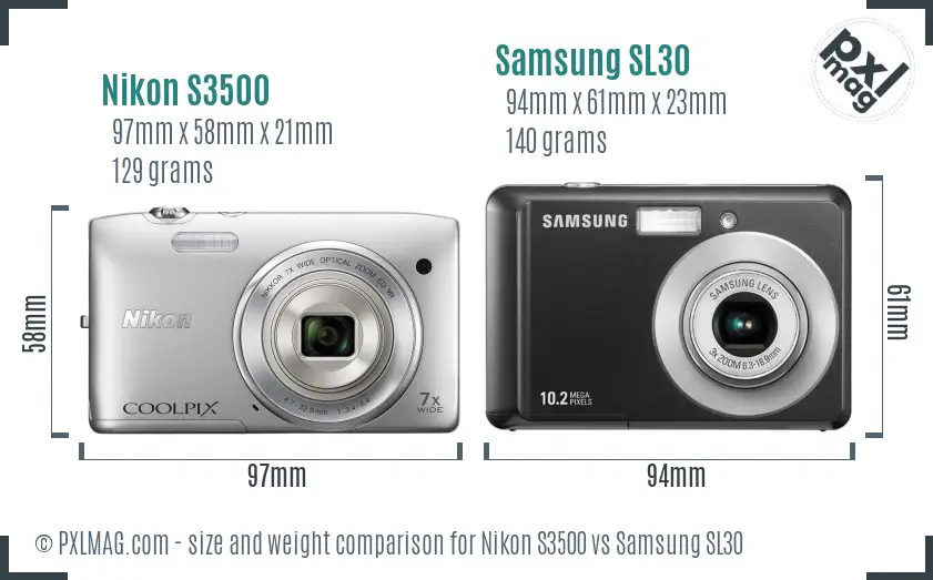 Nikon S3500 vs Samsung SL30 size comparison