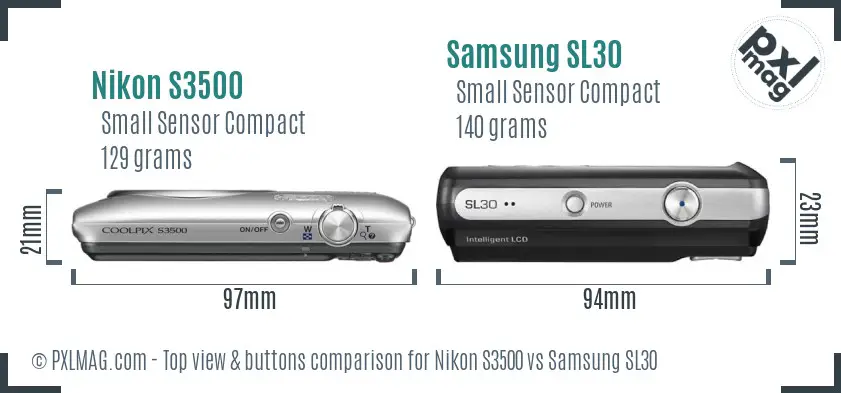 Nikon S3500 vs Samsung SL30 top view buttons comparison