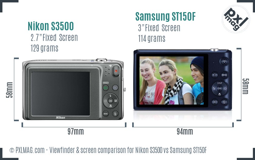 Nikon S3500 vs Samsung ST150F Screen and Viewfinder comparison